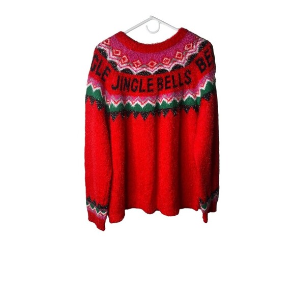 Holiday Time Jingle Bells Sweatshirt Sweater Sz XXL 20 Womens Red Ugly Fuzzy - Picture 2 of 7